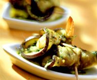 Recette roulades d'aubergines aux crevettes pour un apero dinatoire